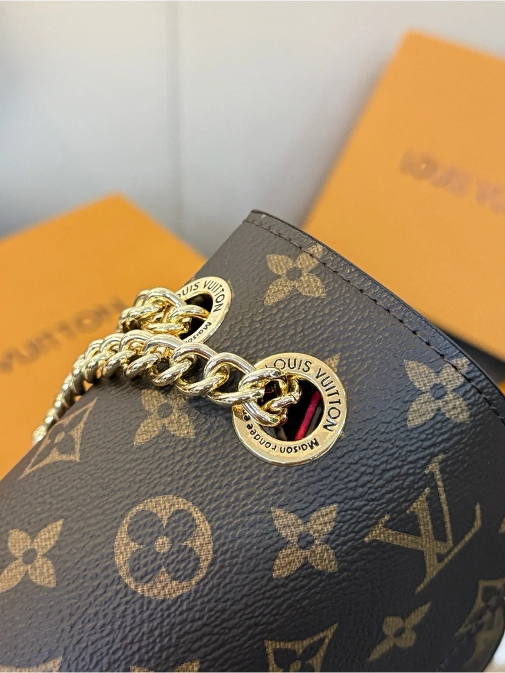 Louis Vuitton Brown Monogram Shoulder Bag with Gold Chain